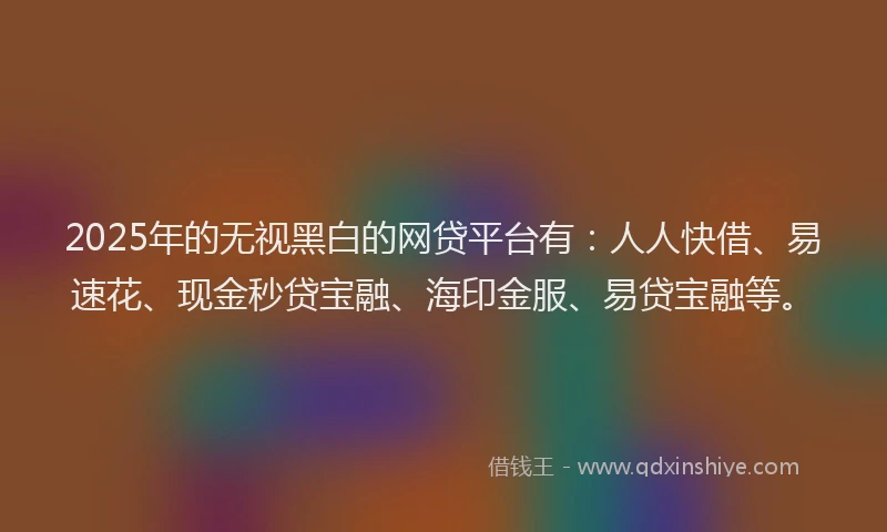 2025年的无视黑白的网贷平台有：人人快借、易速花、现金秒贷宝融、海印金服、易贷宝融等。