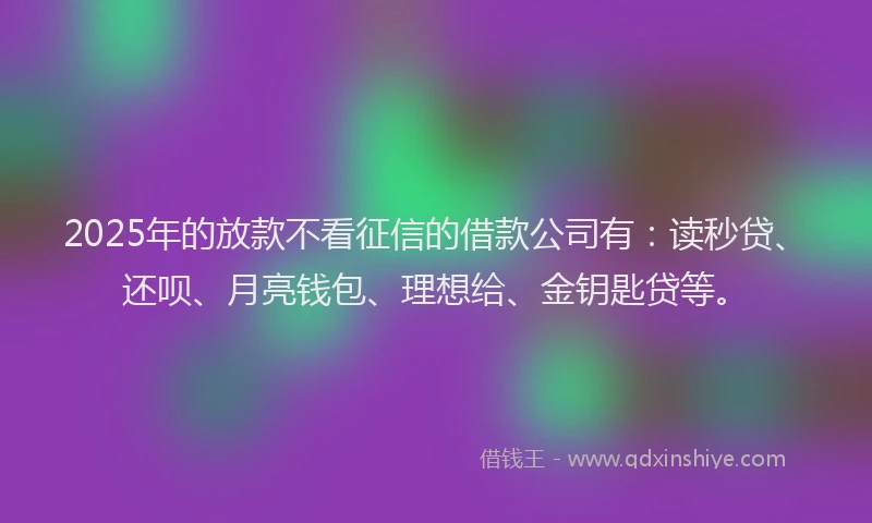 2025年的放款不看征信的借款公司有：读秒贷、还呗、月亮钱包、理想给、金钥匙贷等。