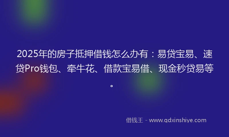 2025年的房子抵押借钱怎么办有：易贷宝易、速贷Pro钱包、牵牛花、借款宝易借、现金秒贷易等。