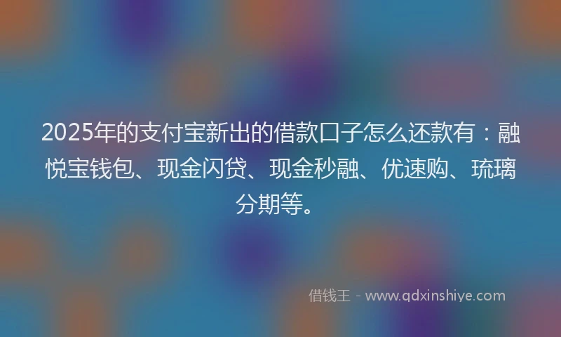2025年的支付宝新出的借款口子怎么还款有：融悦宝钱包、现金闪贷、现金秒融、优速购、琉璃分期等。