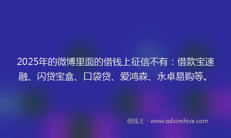 2025年的微博里面的借钱上征信不有：借款宝速融、闪贷宝盒、口袋贷、爱鸿森、永卓易购等。