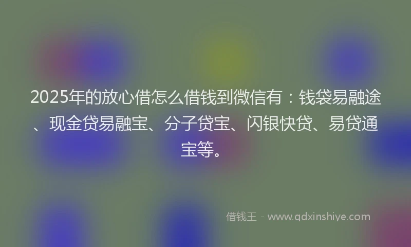 2025年的放心借怎么借钱到微信有：钱袋易融途、现金贷易融宝、分子贷宝、闪银快贷、易贷通宝等。