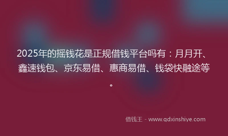 2025年的摇钱花是正规借钱平台吗有：月月开、鑫速钱包、京东易借、惠商易借、钱袋快融途等。