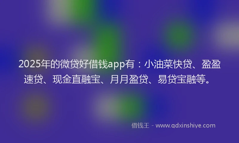 2025年的微贷好借钱app有：小油菜快贷、盈盈速贷、现金直融宝、月月盈贷、易贷宝融等。