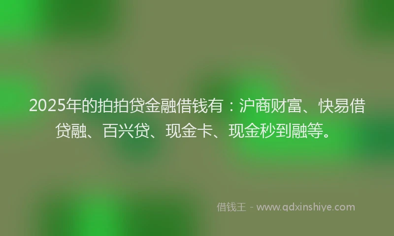 2025年的拍拍贷金融借钱有：沪商财富、快易借贷融、百兴贷、现金卡、现金秒到融等。