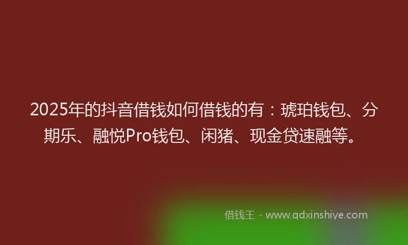 2025年的抖音借钱如何借钱的有：琥珀钱包、分期乐、融悦Pro钱包、闲猪、现金贷速融等。