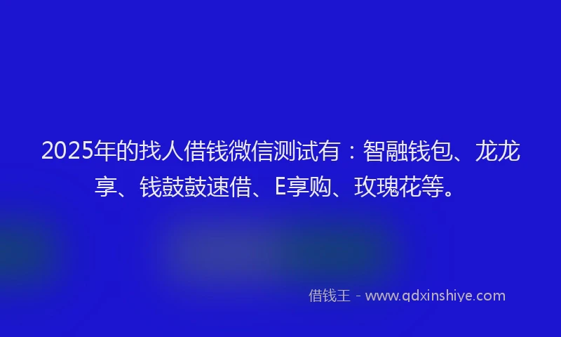 2025年的找人借钱微信测试有：智融钱包、龙龙享、钱鼓鼓速借、E享购、玫瑰花等。