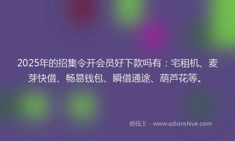 2025年的招集令开会员好下款吗有：宅租机、麦芽快借、畅易钱包、瞬借通途、葫芦花等。
