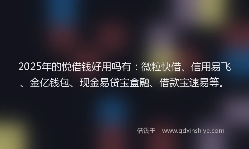 2025年的悦借钱好用吗有：微粒快借、信用易飞、金亿钱包、现金易贷宝盒融、借款宝速易等。