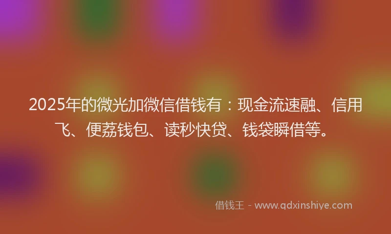 2025年的微光加微信借钱有：现金流速融、信用飞、便荔钱包、读秒快贷、钱袋瞬借等。