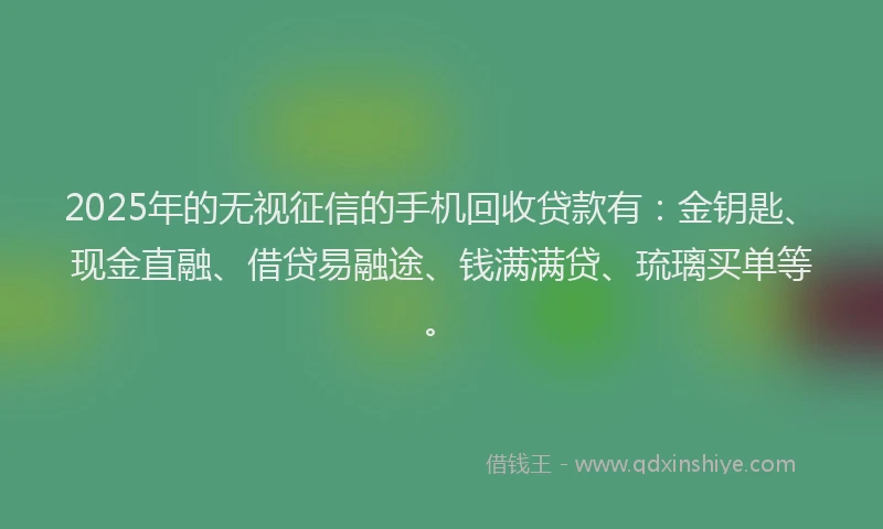 2025年的无视征信的手机回收贷款有：金钥匙、现金直融、借贷易融途、钱满满贷、琉璃买单等。