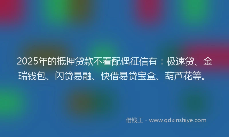 2025年的抵押贷款不看配偶征信有：极速贷、金瑞钱包、闪贷易融、快借易贷宝盒、葫芦花等。