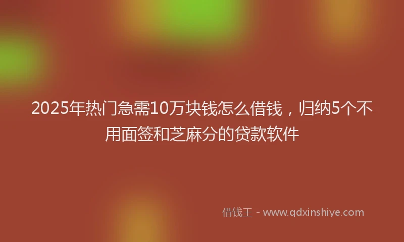 2025年热门急需10万块钱怎么借钱，归纳5个不用面签和芝麻分的贷款软件
