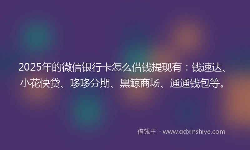 2025年的微信银行卡怎么借钱提现有：钱速达、小花快贷、哆哆分期、黑鲸商场、通通钱包等。