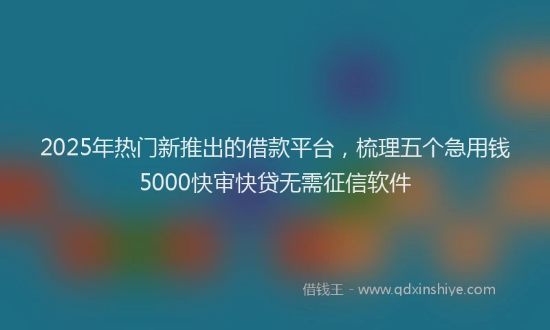 2025年热门新推出的借款平台，梳理五个急用钱5000快审快贷无需征信软件