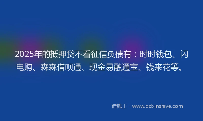 2025年的抵押贷不看征信负债有：时时钱包、闪电购、森森借呗通、现金易融通宝、钱来花等。