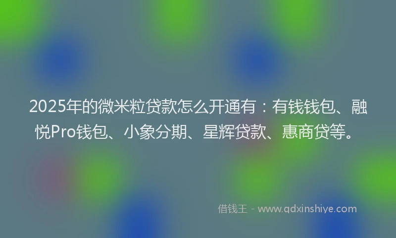 2025年的微米粒贷款怎么开通有：有钱钱包、融悦Pro钱包、小象分期、星辉贷款、惠商贷等。