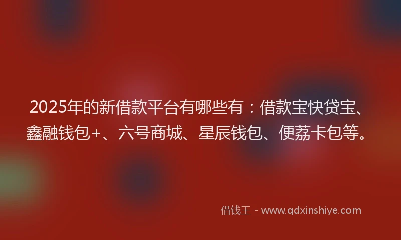 2025年的新借款平台有哪些有：借款宝快贷宝、鑫融钱包+、六号商城、星辰钱包、便荔卡包等。