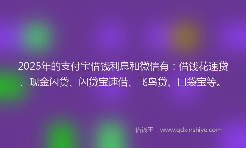 2025年的支付宝借钱利息和微信有：借钱花速贷、现金闪贷、闪贷宝速借、飞鸟贷、口袋宝等。