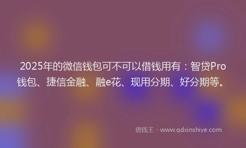 2025年的微信钱包可不可以借钱用有：智贷Pro钱包、捷信金融、融e花、现用分期、好分期等。