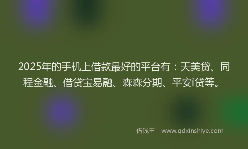 2025年的手机上借款最好的平台有：天美贷、同程金融、借贷宝易融、森森分期、平安i贷等。
