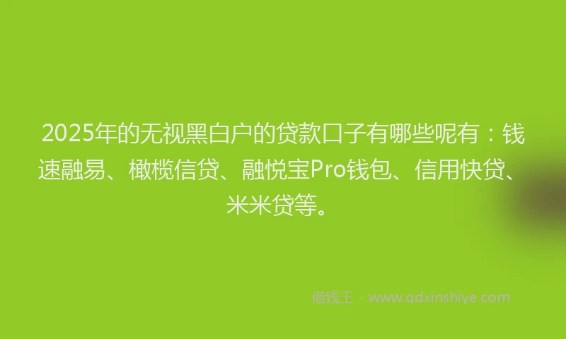 2025年的无视黑白户的贷款口子有哪些呢有：钱速融易、橄榄信贷、融悦宝Pro钱包、信用快贷、米米贷等。