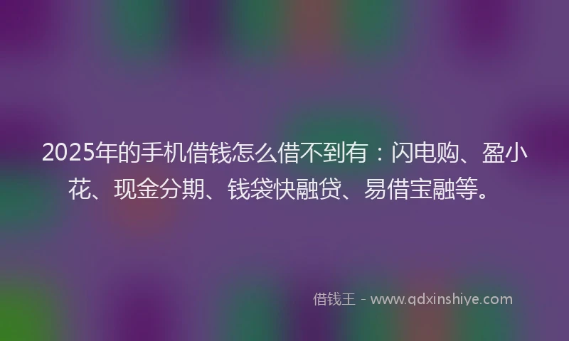 2025年的手机借钱怎么借不到有：闪电购、盈小花、现金分期、钱袋快融贷、易借宝融等。