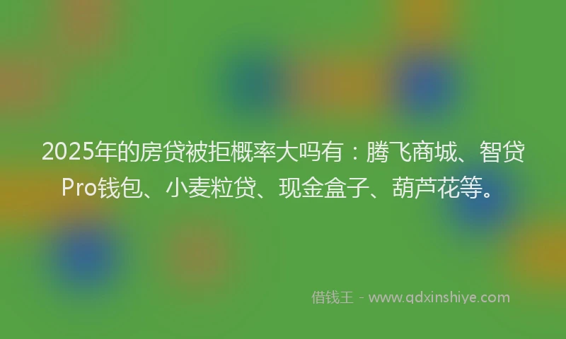 2025年的房贷被拒概率大吗有：腾飞商城、智贷Pro钱包、小麦粒贷、现金盒子、葫芦花等。