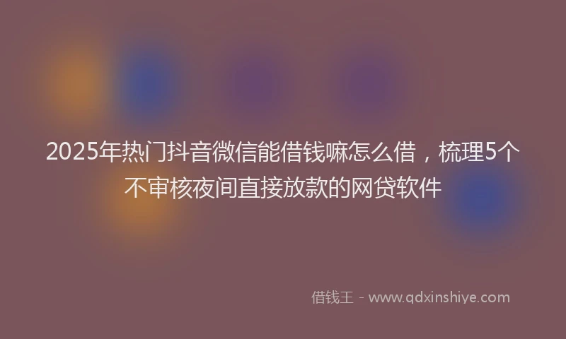 2025年热门抖音微信能借钱嘛怎么借，梳理5个不审核夜间直接放款的网贷软件
