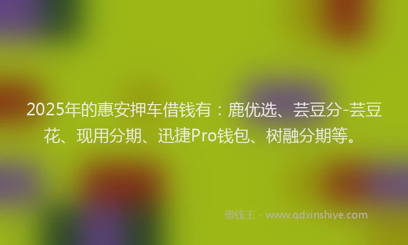 2025年的惠安押车借钱有：鹿优选、芸豆分-芸豆花、现用分期、迅捷Pro钱包、树融分期等。