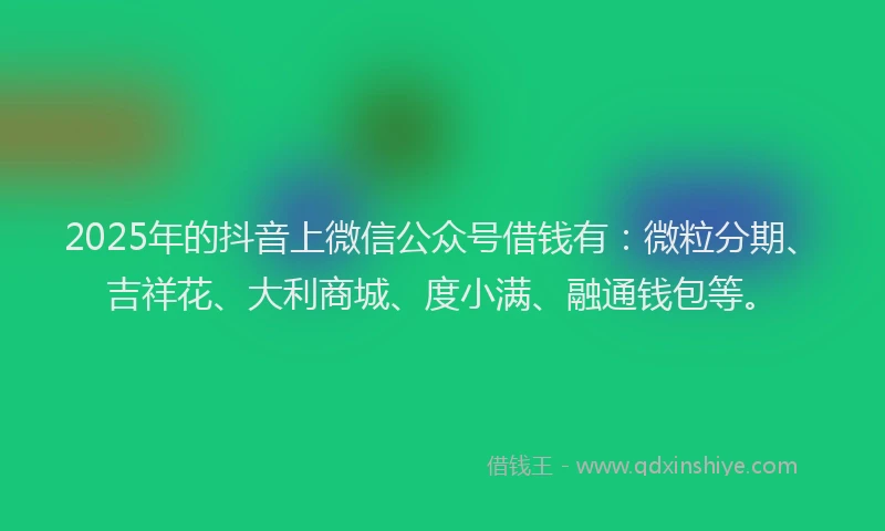 2025年的抖音上微信公众号借钱有：微粒分期、吉祥花、大利商城、度小满、融通钱包等。