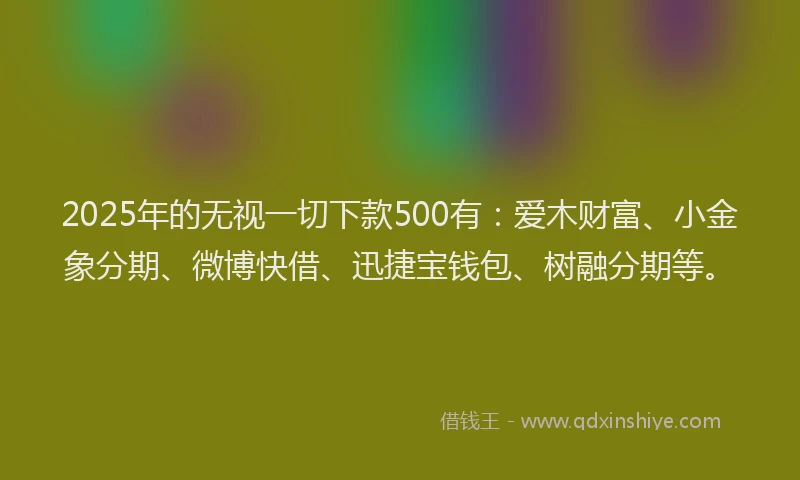 2025年的无视一切下款500有：爱木财富、小金象分期、微博快借、迅捷宝钱包、树融分期等。