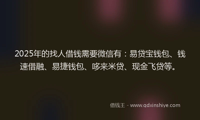 2025年的找人借钱需要微信有：易贷宝钱包、钱速借融、易捷钱包、哆来米贷、现金飞贷等。