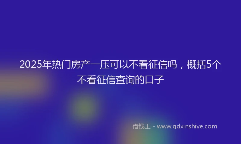 2025年热门房产一压可以不看征信吗，概括5个不看征信查询的口子