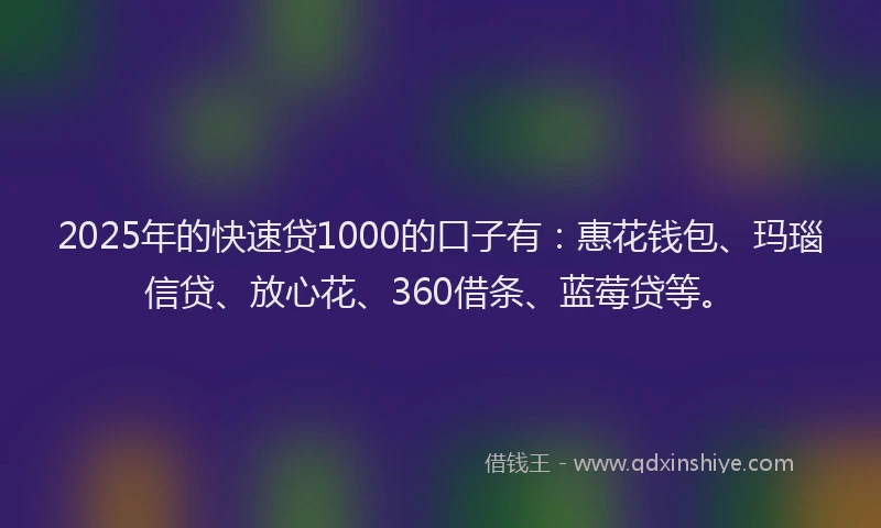 2025年的快速贷1000的口子有：惠花钱包、玛瑙信贷、放心花、360借条、蓝莓贷等。