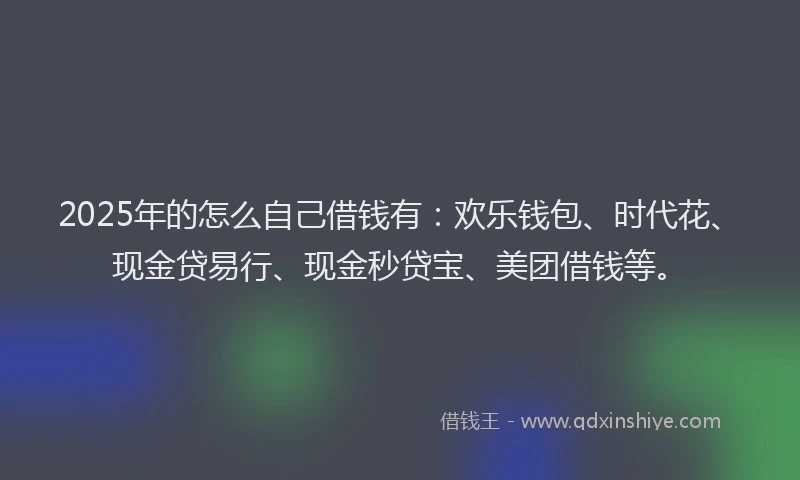 2025年的怎么自己借钱有：欢乐钱包、时代花、现金贷易行、现金秒贷宝、美团借钱等。