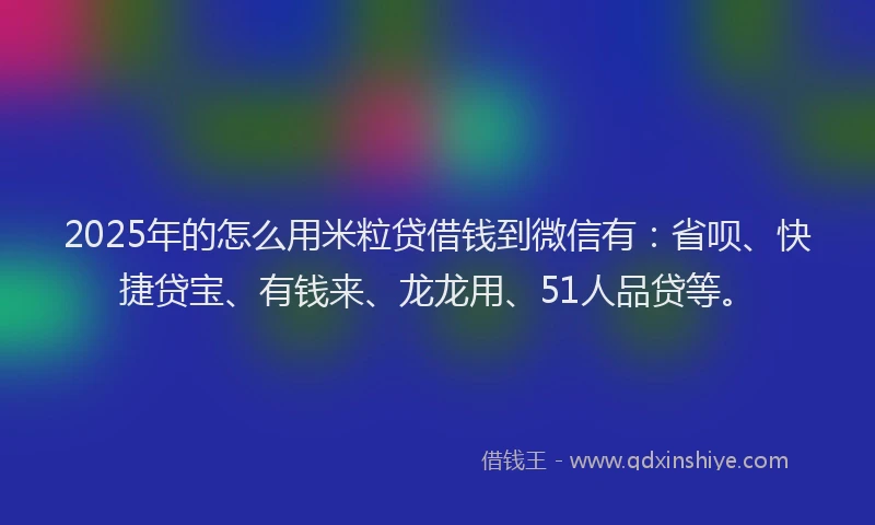 2025年的怎么用米粒贷借钱到微信有：省呗、快捷贷宝、有钱来、龙龙用、51人品贷等。