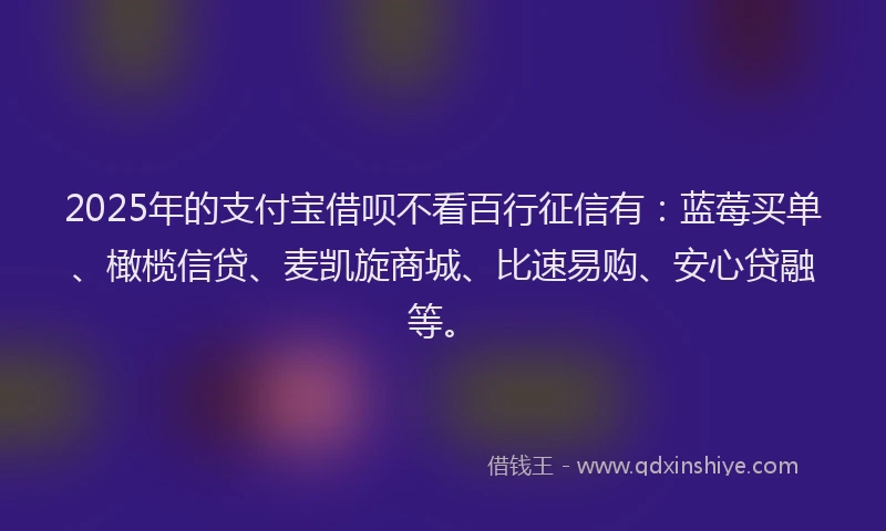 2025年的支付宝借呗不看百行征信有：蓝莓买单、橄榄信贷、麦凯旋商城、比速易购、安心贷融等。