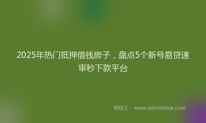 2025年热门抵押借钱房子，盘点5个新号易贷速审秒下款平台