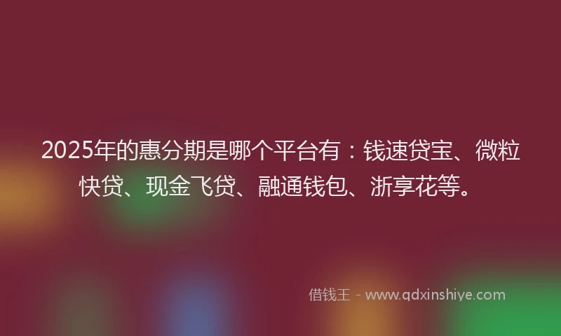 2025年的惠分期是哪个平台有：钱速贷宝、微粒快贷、现金飞贷、融通钱包、浙享花等。