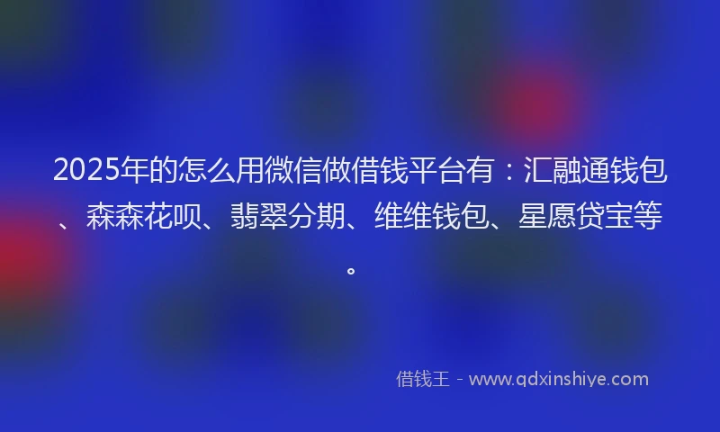 2025年的怎么用微信做借钱平台有：汇融通钱包、森森花呗、翡翠分期、维维钱包、星愿贷宝等。
