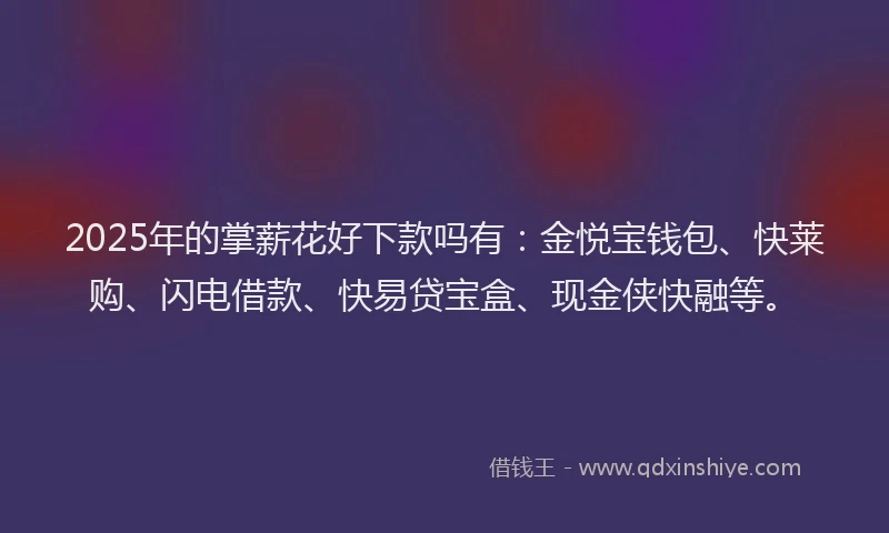 2025年的掌薪花好下款吗有：金悦宝钱包、快莱购、闪电借款、快易贷宝盒、现金侠快融等。