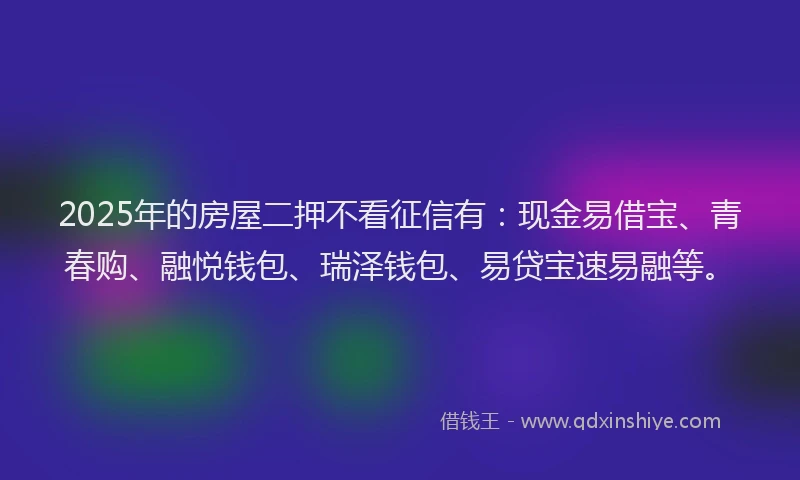2025年的房屋二押不看征信有：现金易借宝、青春购、融悦钱包、瑞泽钱包、易贷宝速易融等。