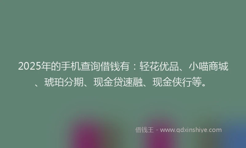 2025年的手机查询借钱有：轻花优品、小喵商城、琥珀分期、现金贷速融、现金侠行等。
