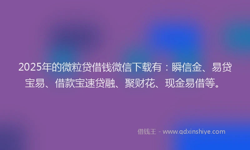 2025年的微粒贷借钱微信下载有：瞬信金、易贷宝易、借款宝速贷融、聚财花、现金易借等。