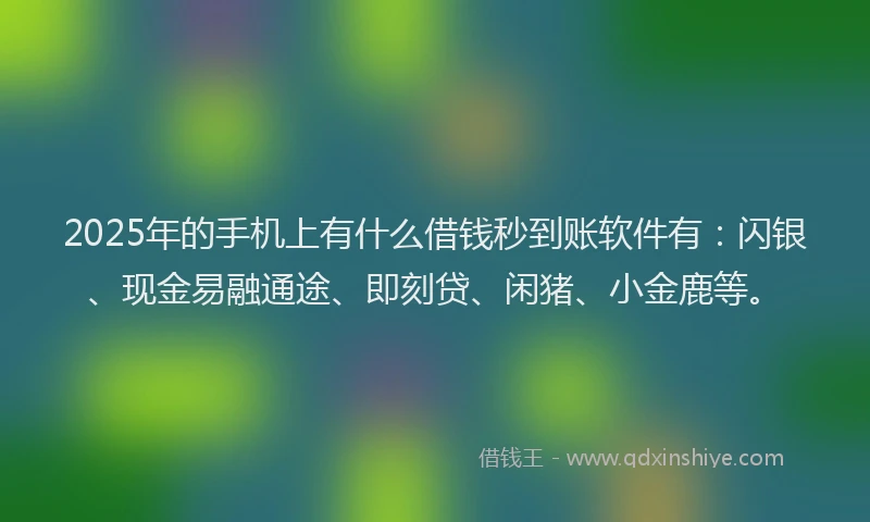 2025年的手机上有什么借钱秒到账软件有：闪银、现金易融通途、即刻贷、闲猪、小金鹿等。