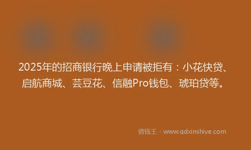 2025年的招商银行晚上申请被拒有：小花快贷、启航商城、芸豆花、信融Pro钱包、琥珀贷等。