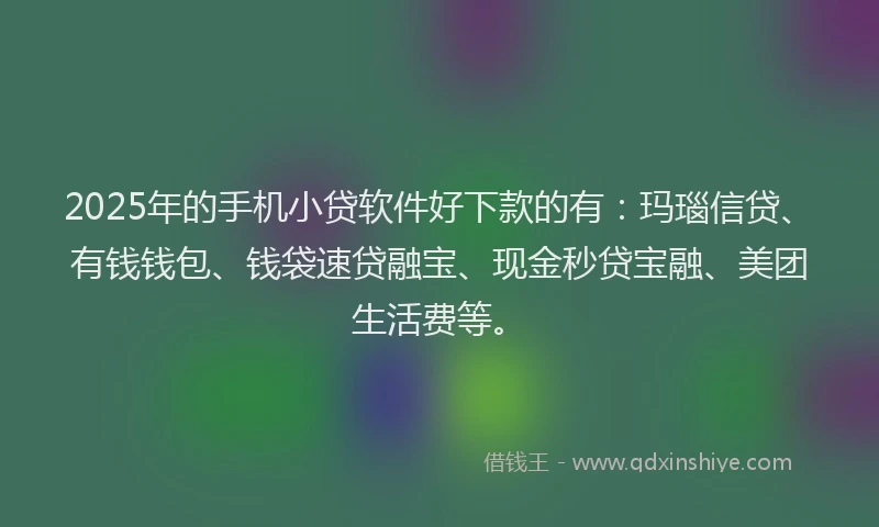 2025年的手机小贷软件好下款的有：玛瑙信贷、有钱钱包、钱袋速贷融宝、现金秒贷宝融、美团生活费等。