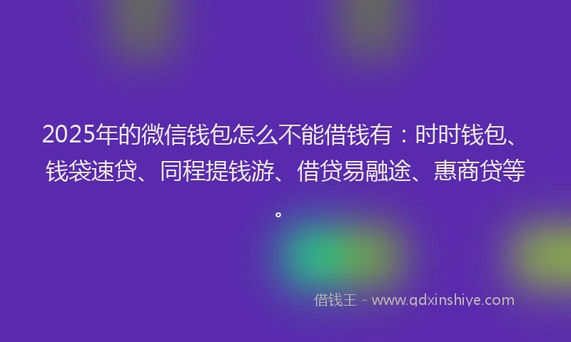 2025年的微信钱包怎么不能借钱有：时时钱包、钱袋速贷、同程提钱游、借贷易融途、惠商贷等。