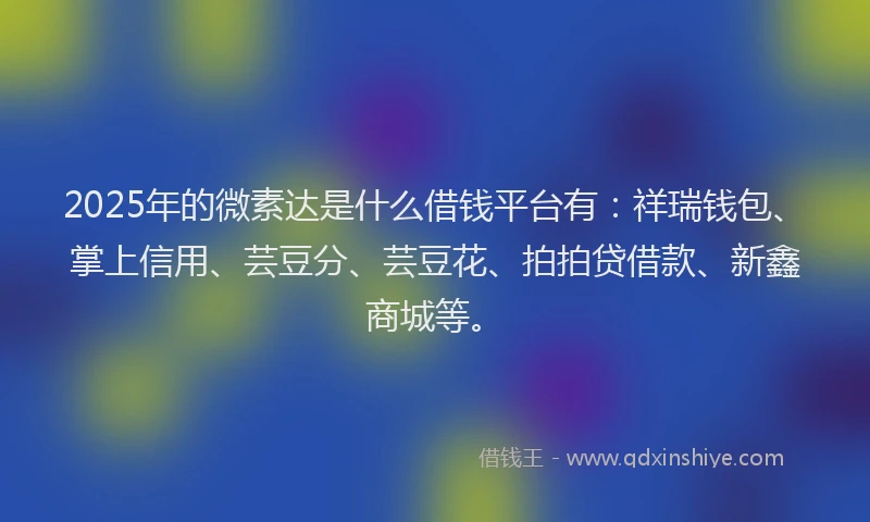 2025年的微素达是什么借钱平台有：祥瑞钱包、掌上信用、芸豆分、芸豆花、拍拍贷借款、新鑫商城等。